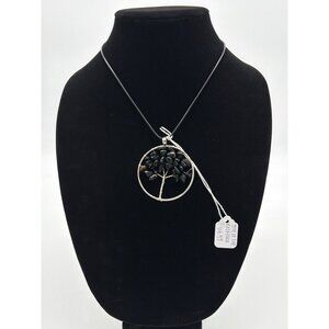 Tree Of Life Black Gemstone Pendant Necklace With Adjustable Chain